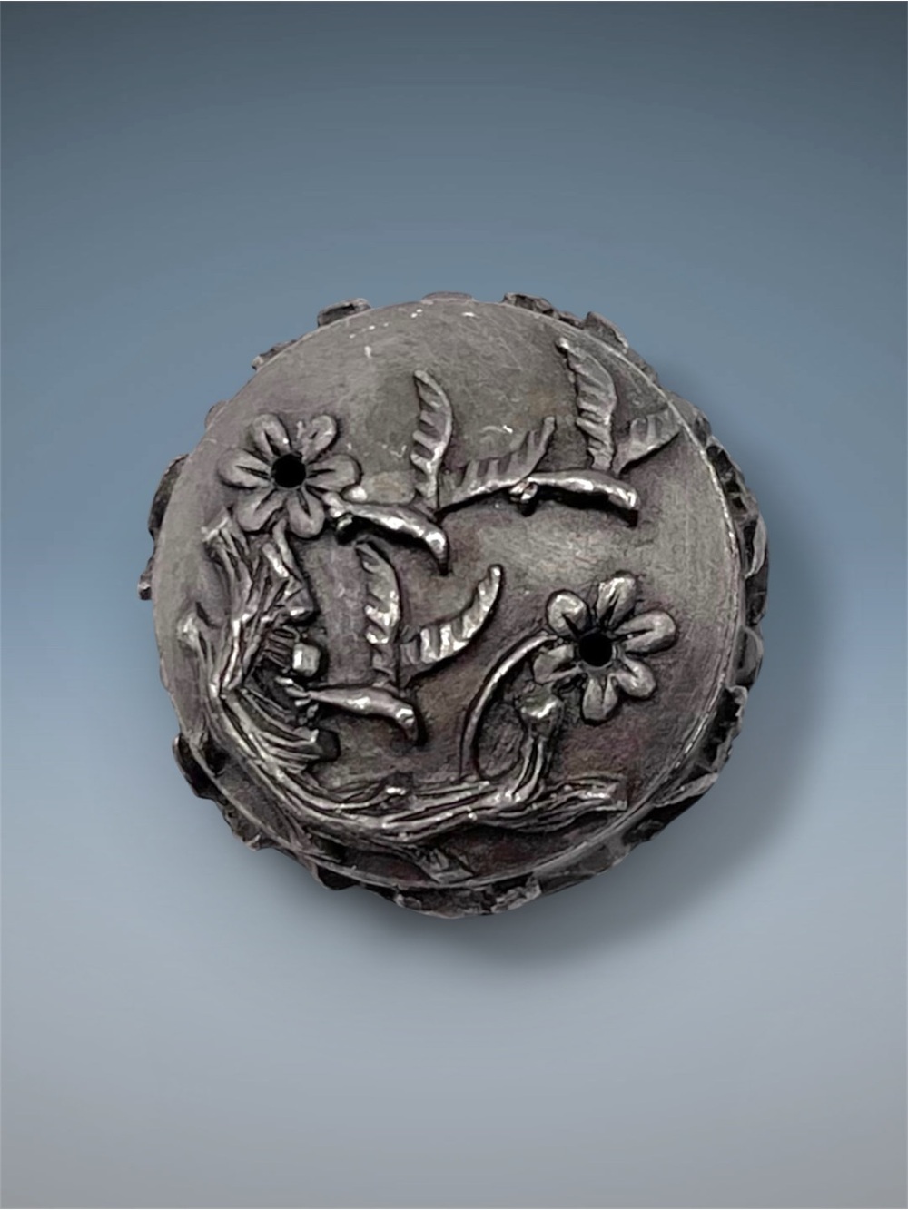Vintage Ornate Pewter Trinket Box Art Nouveau Floral and Bird Design Estate Pc
